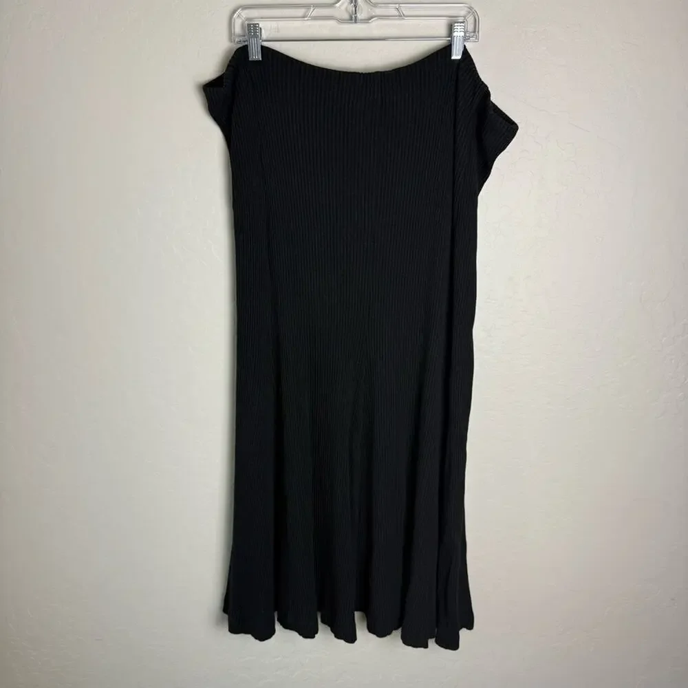 Mara Hoffman Meda Black Rib Knit Midi Skirt XL